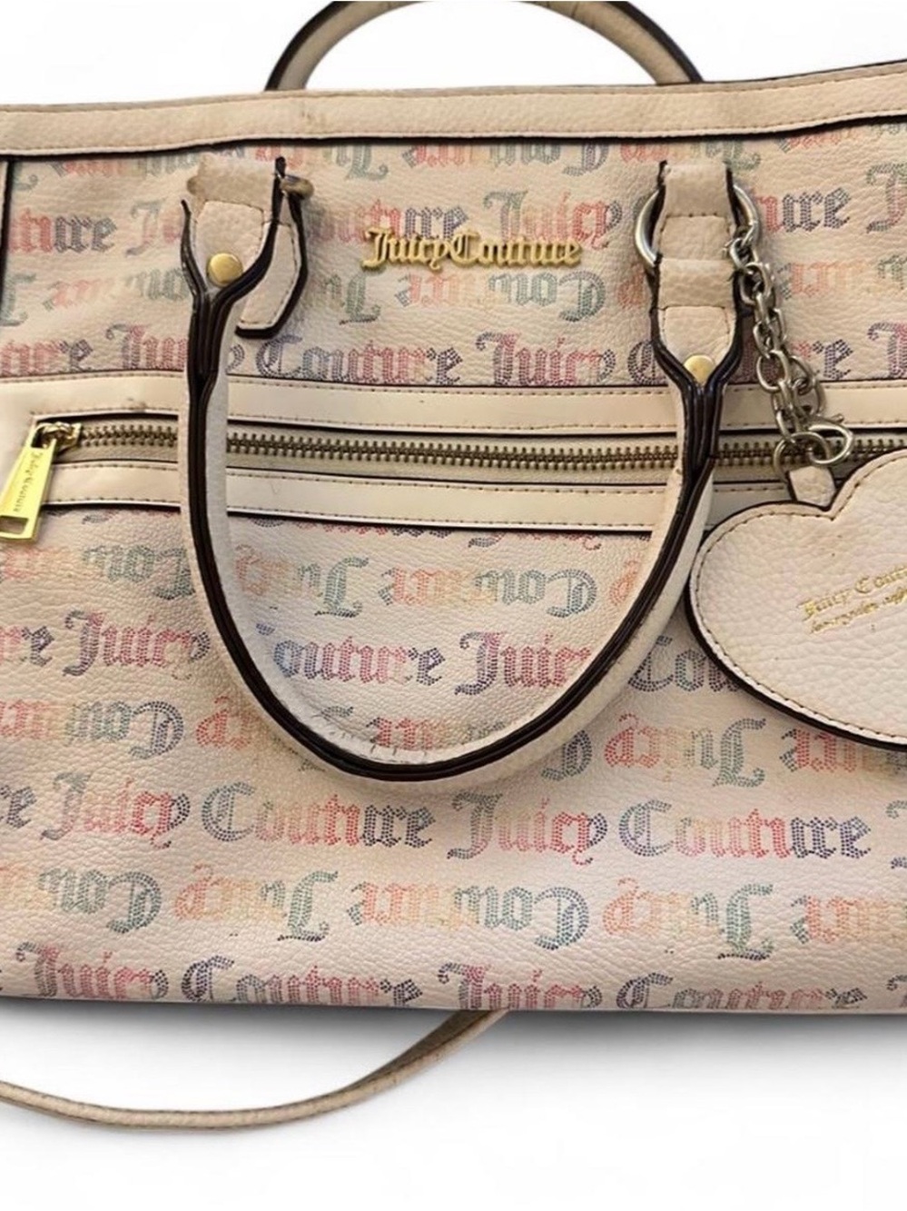 Juicy Couture Beige Multicolor Logo Satchel